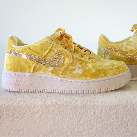 Nike Shoes - Gold Velvet AF1s W/ Custom Crystal Swoosh